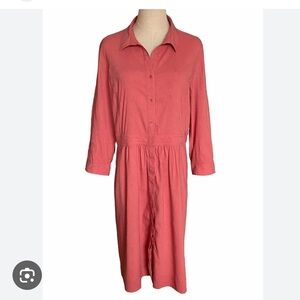 Eileen Fisher salmon organic linen collared dress